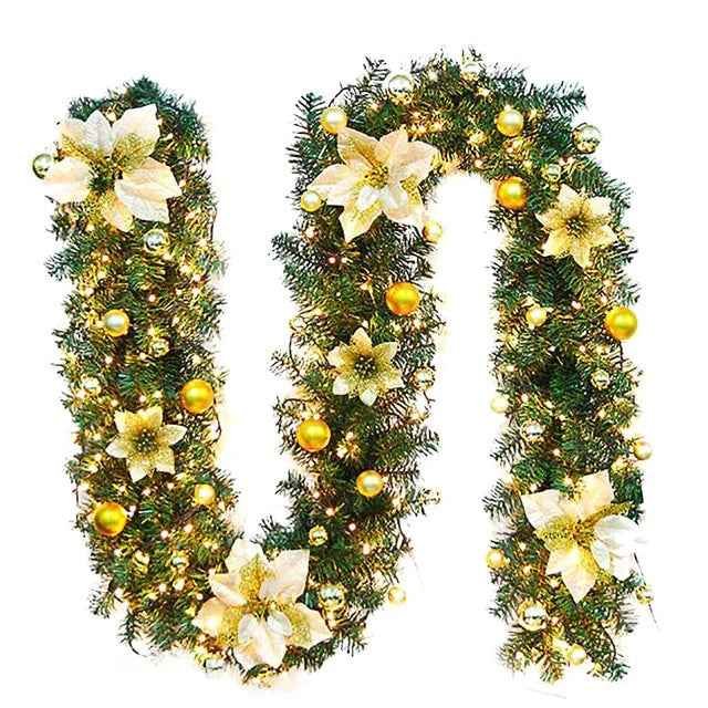 2.7M Christmas Garland with LED Lights Luxury Rattan Wreath Fireplace Stair Decoration - Image 7