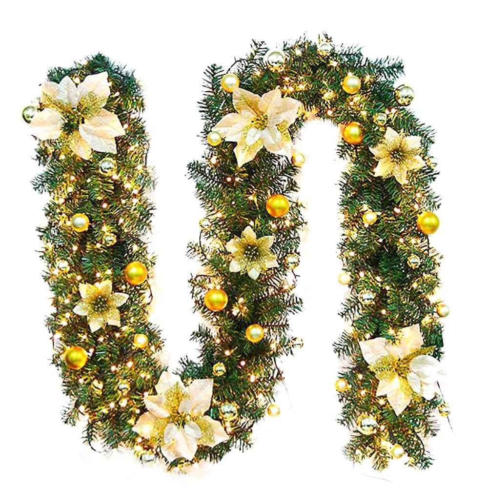 2.7M Christmas Garland with LED Lights Luxury Rattan Wreath Fireplace Stair Decoration - Image 2